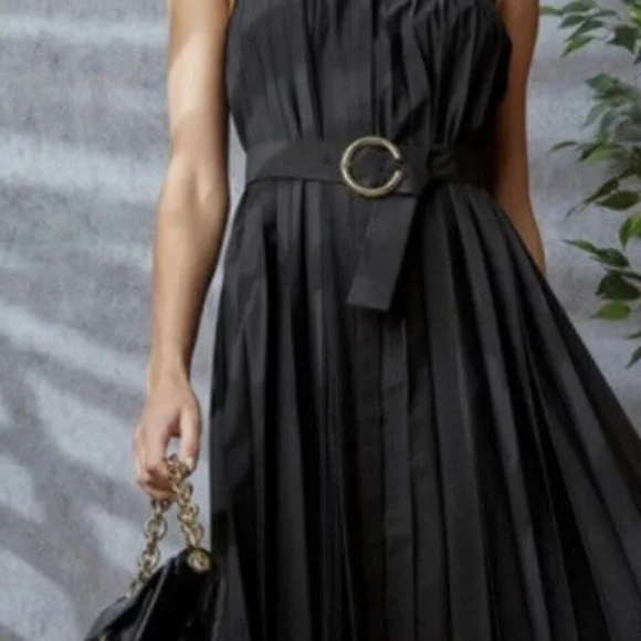 elie tahari pleated dress New Elie Tahari Pleated Laser Cut Midi Dress E8147603 Black - Women's Size 2 XS